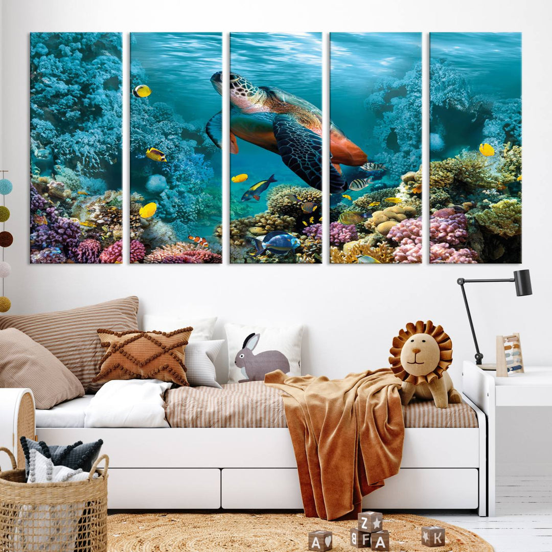 Blue Wall Art, Ocean Turtle Wall Art Canvas Print