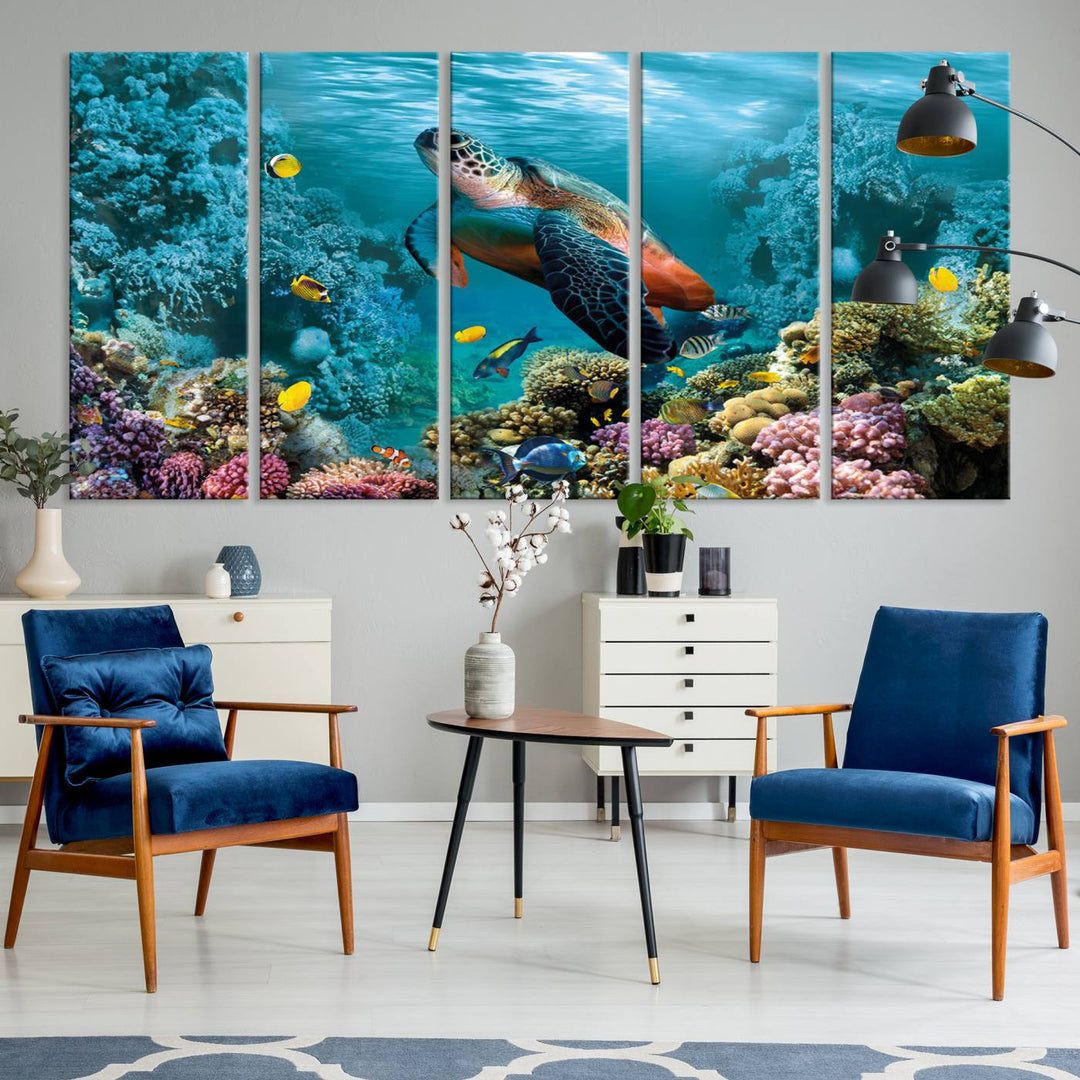 Blue Wall Art, Ocean Turtle Wall Art Canvas Print