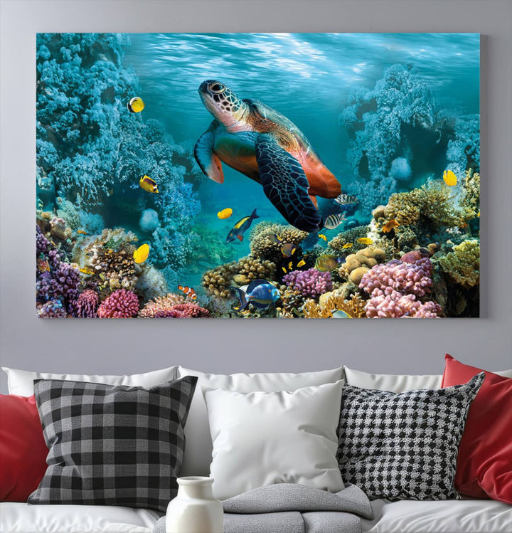 Blue Wall Art, Ocean Turtle Wall Art Canvas Print