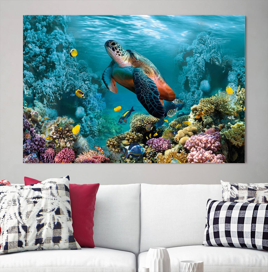 Blue Wall Art, Ocean Turtle Wall Art Canvas Print