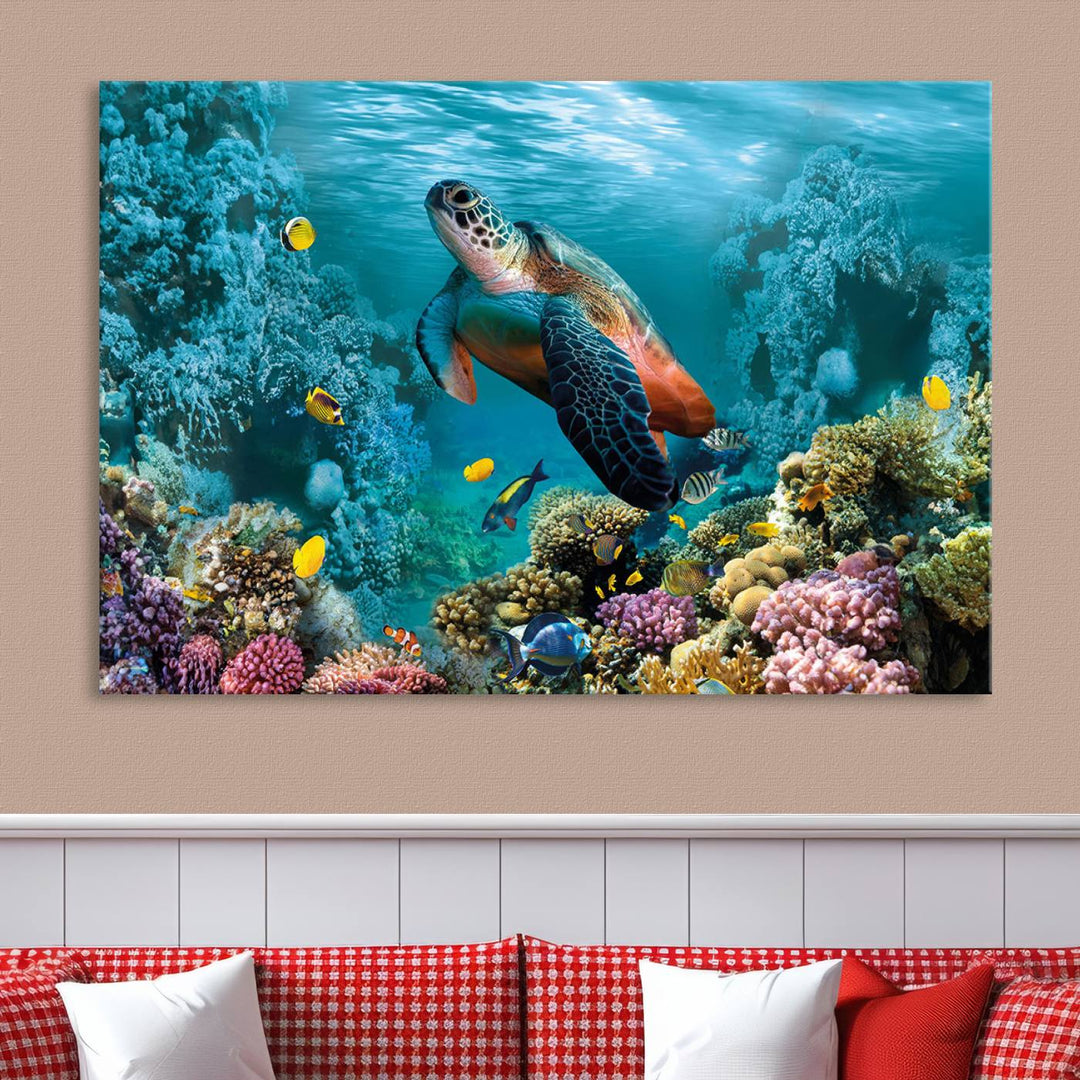 Blue Wall Art, Ocean Turtle Wall Art Canvas Print