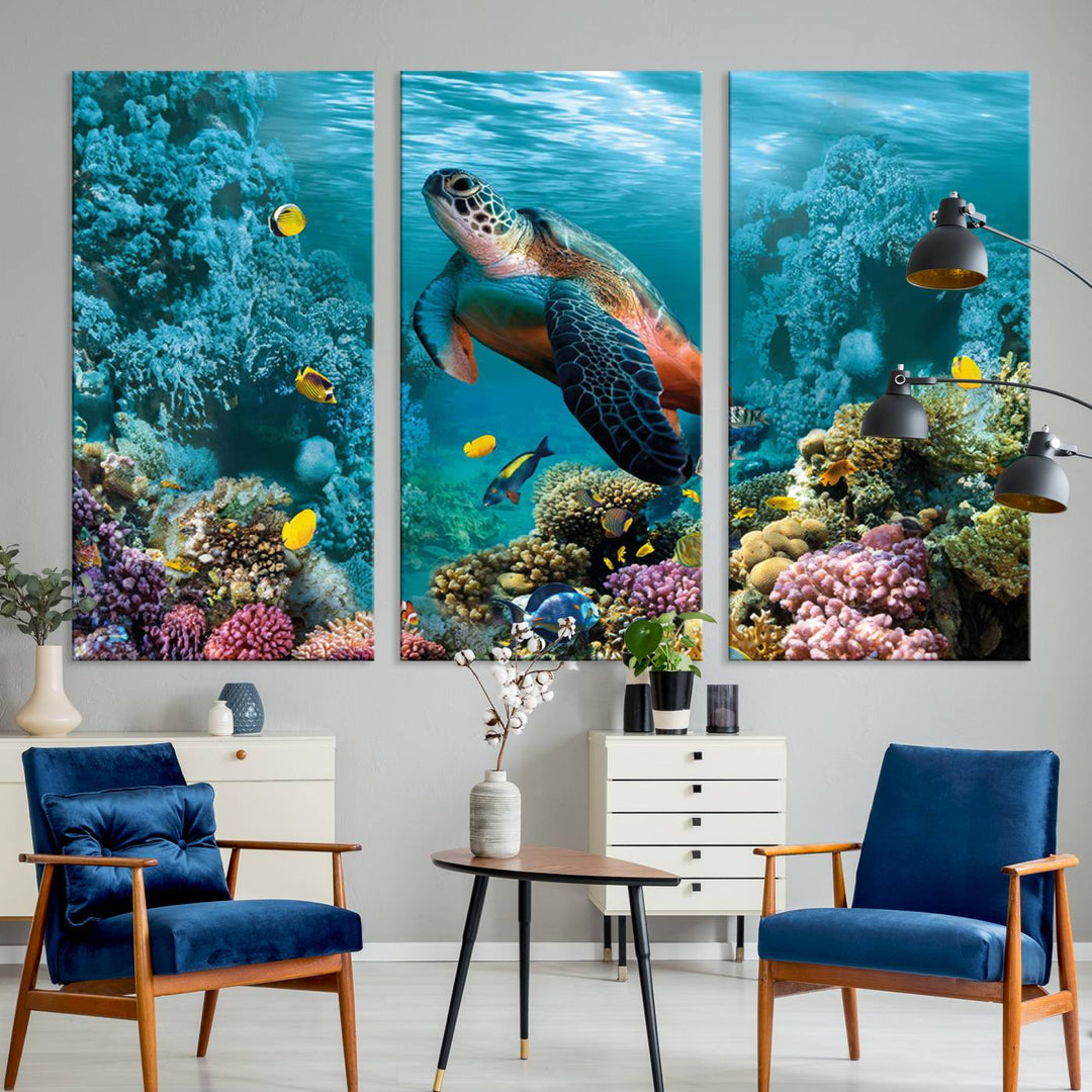 Blue Wall Art, Ocean Turtle Wall Art Canvas Print