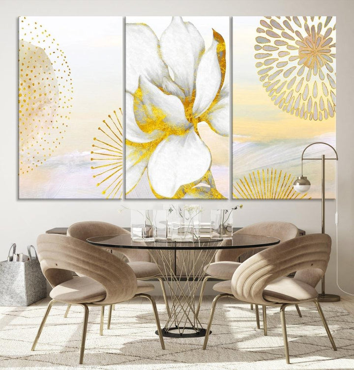 Boho Floral Wall Art, Neutral Wall Decor, Large Abstract Canvas Print, Yellow Painting, Artwork for Living Room