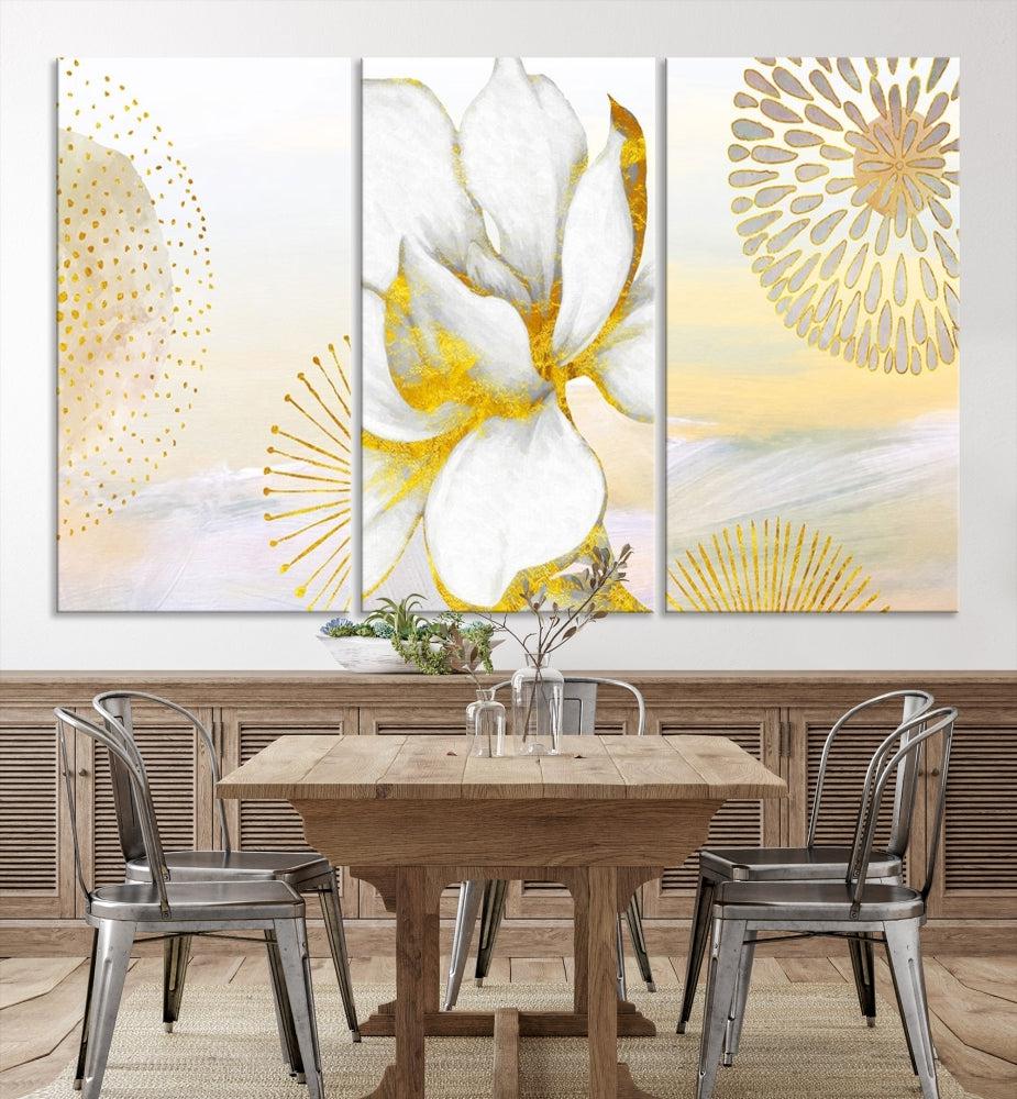 Boho Floral Wall Art, Neutral Wall Decor, Large Abstract Canvas Print, Yellow Painting, Artwork for Living Room