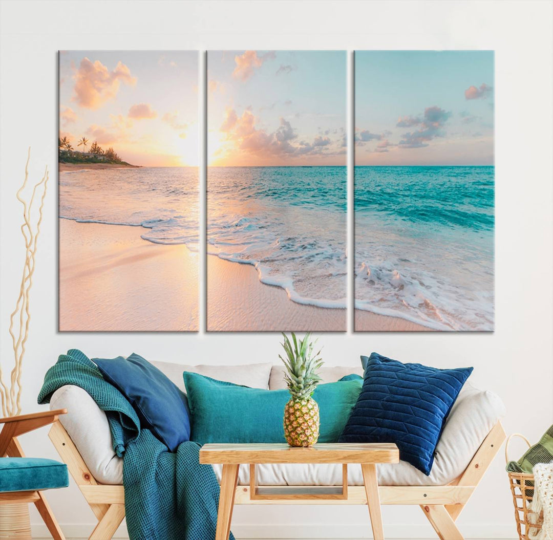 Boho Style Ocean Wall Art Print, Beach Wall Art Canvas Print, Framed Canvas, Modern Wall Decor, Large Wall Art for Living Room