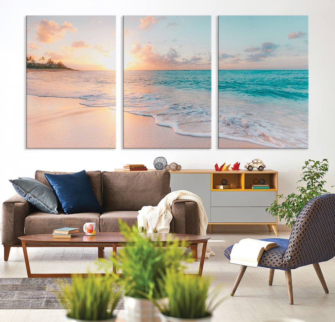 Boho Style Ocean Wall Art Print, Beach Wall Art Canvas Print, Framed Canvas, Modern Wall Decor, Large Wall Art for Living Room