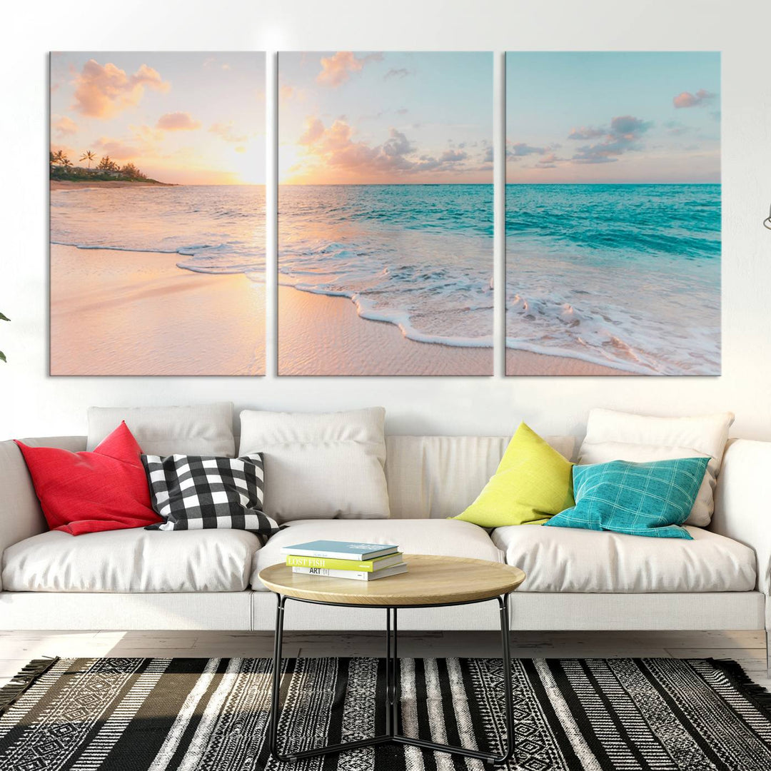 Boho Style Ocean Wall Art Print, Beach Wall Art Canvas Print, Framed Canvas, Modern Wall Decor, Large Wall Art for Living Room