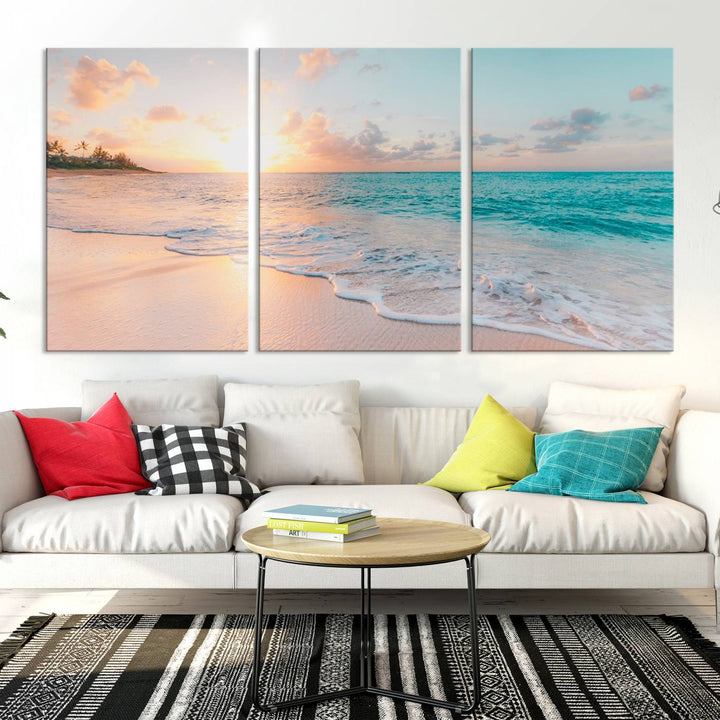 Boho Style Ocean Wall Art Print, Beach Wall Art Canvas Print, Framed Canvas, Modern Wall Decor, Large Wall Art for Living Room