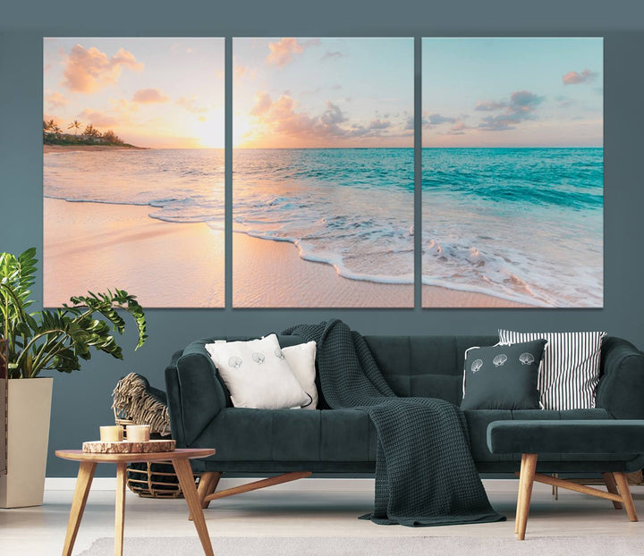 Boho Style Ocean Wall Art Print, Beach Wall Art Canvas Print, Framed Canvas, Modern Wall Decor, Large Wall Art for Living Room