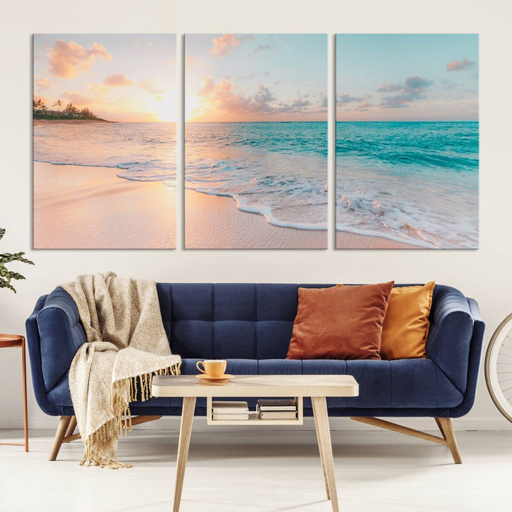 Boho Style Ocean Wall Art Print, Beach Wall Art Canvas Print, Framed Canvas, Modern Wall Decor, Large Wall Art for Living Room