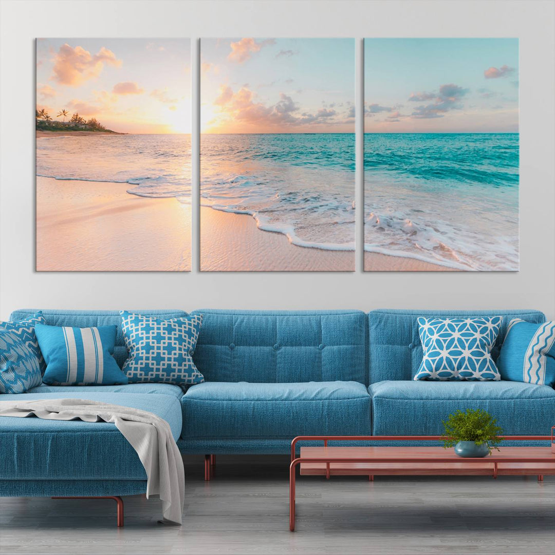 Boho Style Ocean Wall Art Print, Beach Wall Art Canvas Print, Framed Canvas, Modern Wall Decor, Large Wall Art for Living Room