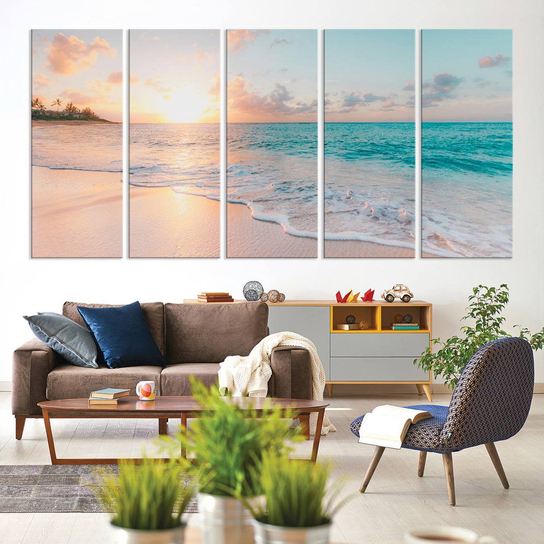 Boho Style Ocean Wall Art Print, Beach Wall Art Canvas Print, Framed Canvas, Modern Wall Decor, Large Wall Art for Living Room