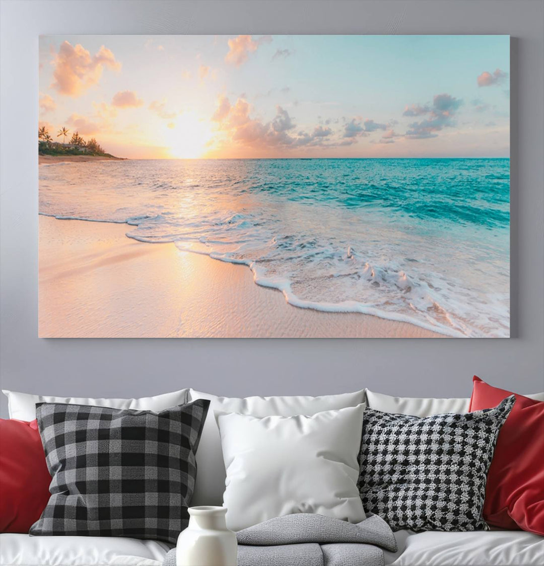 Boho Style Ocean Wall Art Print, Beach Wall Art Canvas Print, Framed Canvas, Modern Wall Decor, Large Wall Art for Living Room