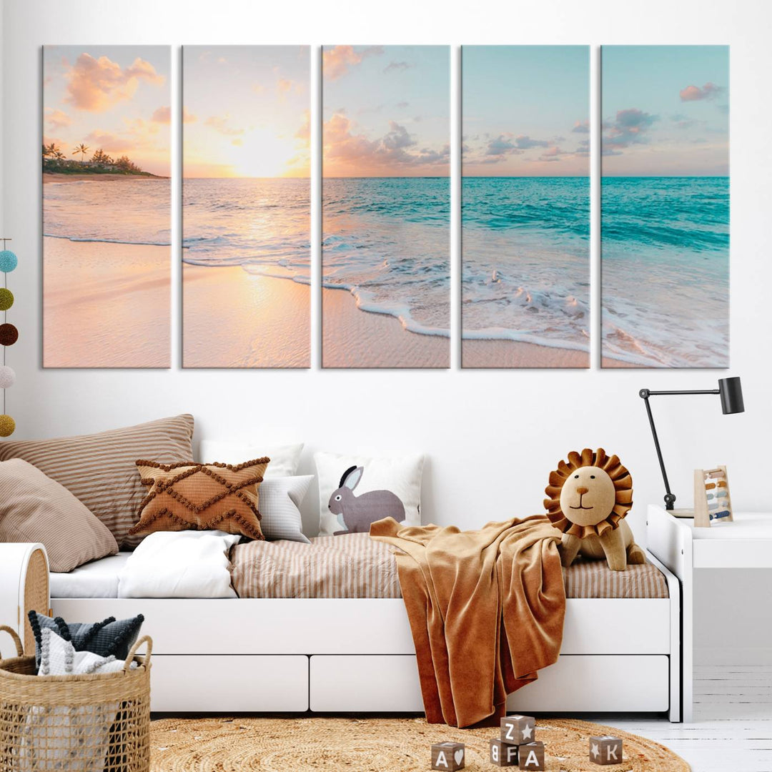 Boho Style Ocean Wall Art Print, Beach Wall Art Canvas Print, Framed Canvas, Modern Wall Decor, Large Wall Art for Living Room