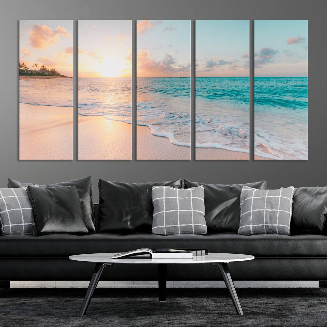 Boho Style Ocean Wall Art Print, Beach Wall Art Canvas Print, Framed Canvas, Modern Wall Decor, Large Wall Art for Living Room