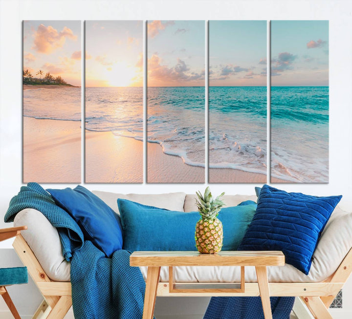 Boho Style Ocean Wall Art Print, Beach Wall Art Canvas Print, Framed Canvas, Modern Wall Decor, Large Wall Art for Living Room