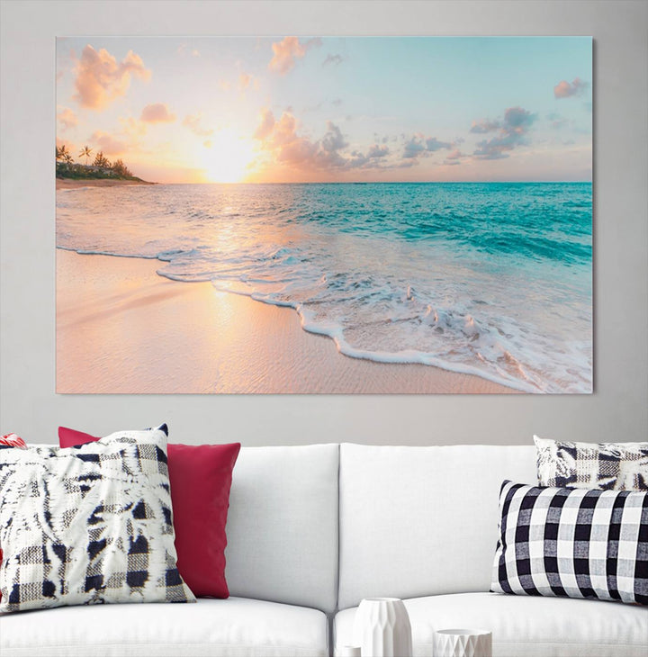 Boho Style Ocean Wall Art Print, Beach Wall Art Canvas Print, Framed Canvas, Modern Wall Decor, Large Wall Art for Living Room