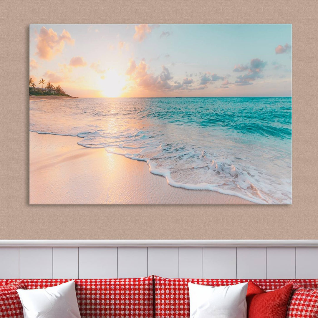 Boho Style Ocean Wall Art Print, Beach Wall Art Canvas Print, Framed Canvas, Modern Wall Decor, Large Wall Art for Living Room