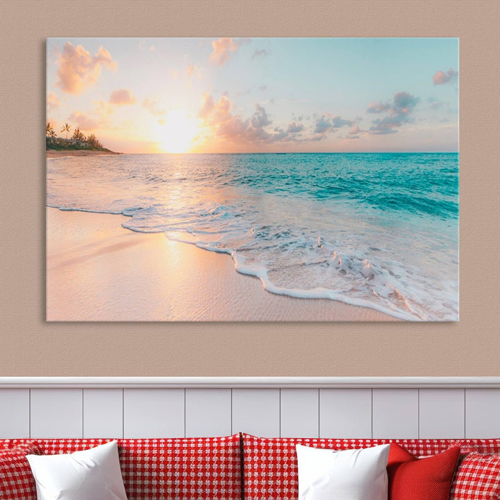 Boho Style Ocean Wall Art Print, Beach Wall Art Canvas Print, Framed Canvas, Modern Wall Decor, Large Wall Art for Living Room