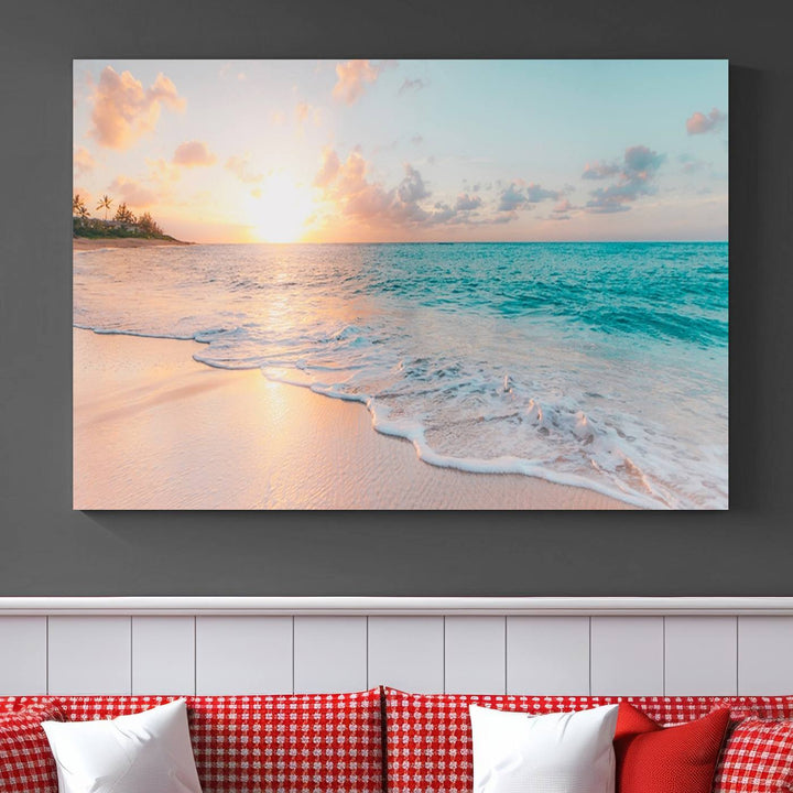 Boho Style Ocean Wall Art Print, Beach Wall Art Canvas Print, Framed Canvas, Modern Wall Decor, Large Wall Art for Living Room