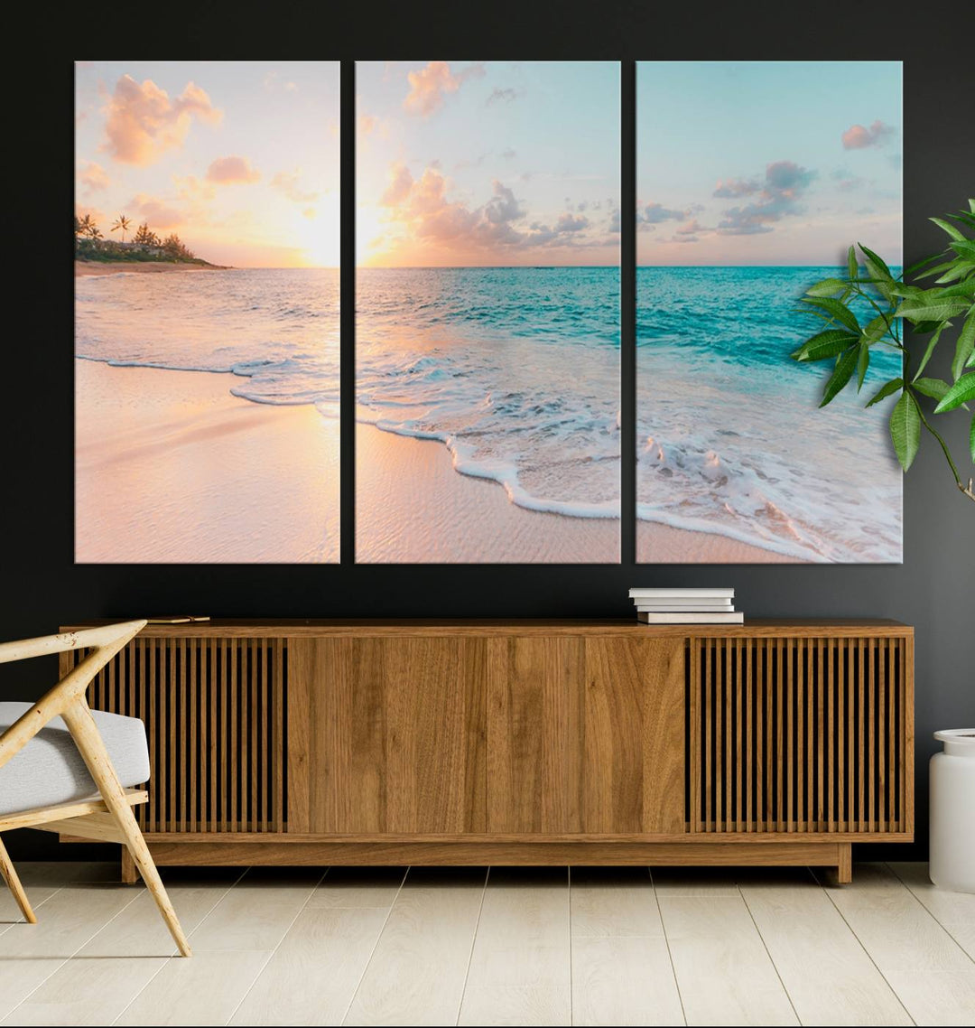 Boho Style Ocean Wall Art Print, Beach Wall Art Canvas Print, Framed Canvas, Modern Wall Decor, Large Wall Art for Living Room