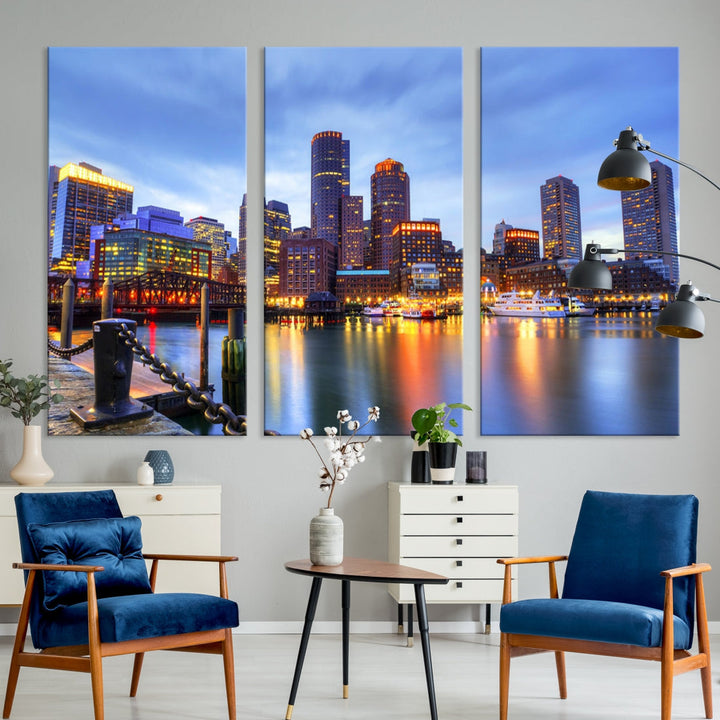 Boston City Wall Art Skyline Print Large Size Boston Cityscape Canvas Decor