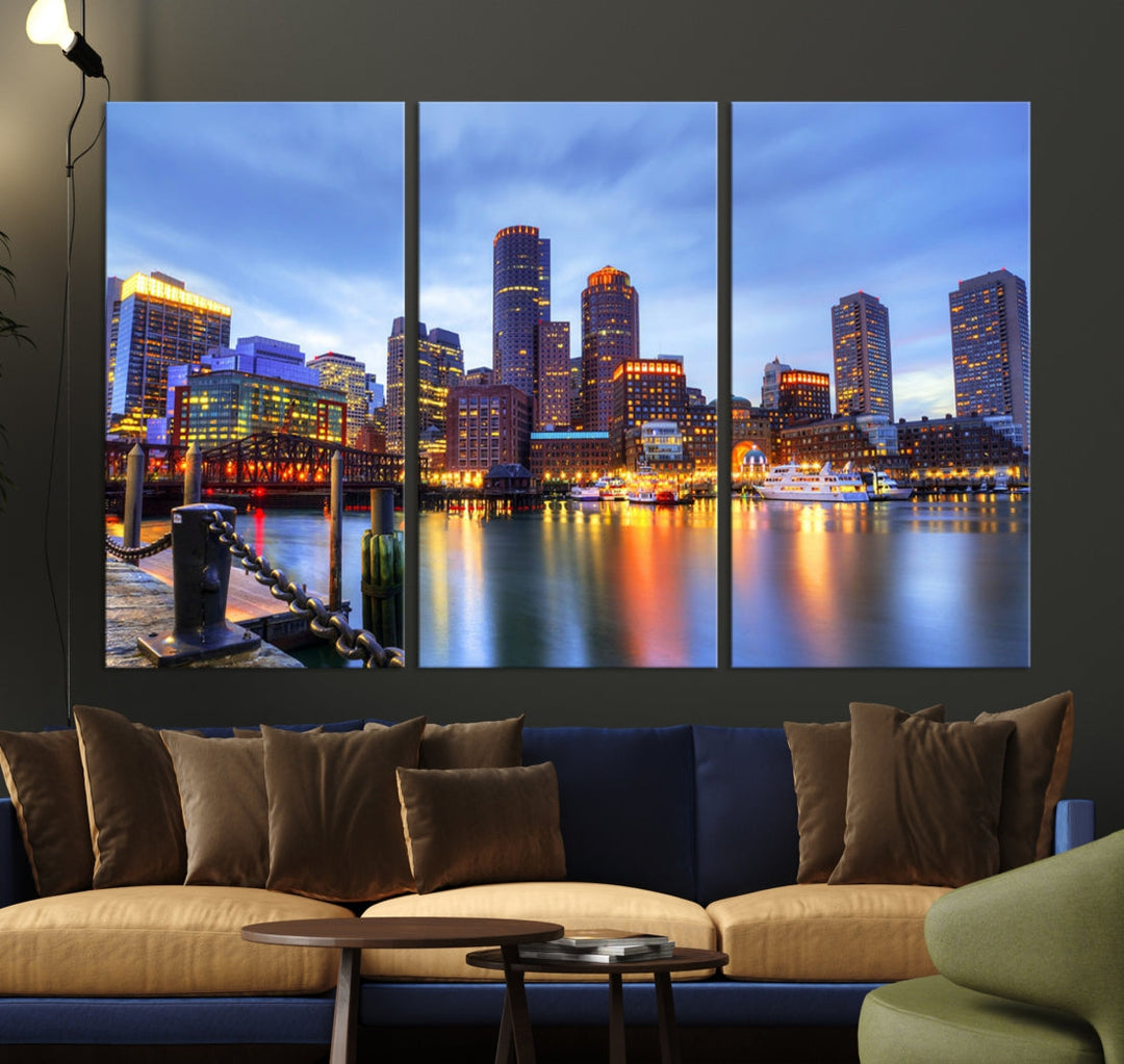 Boston City Wall Art Skyline Print Large Size Boston Cityscape Canvas Decor