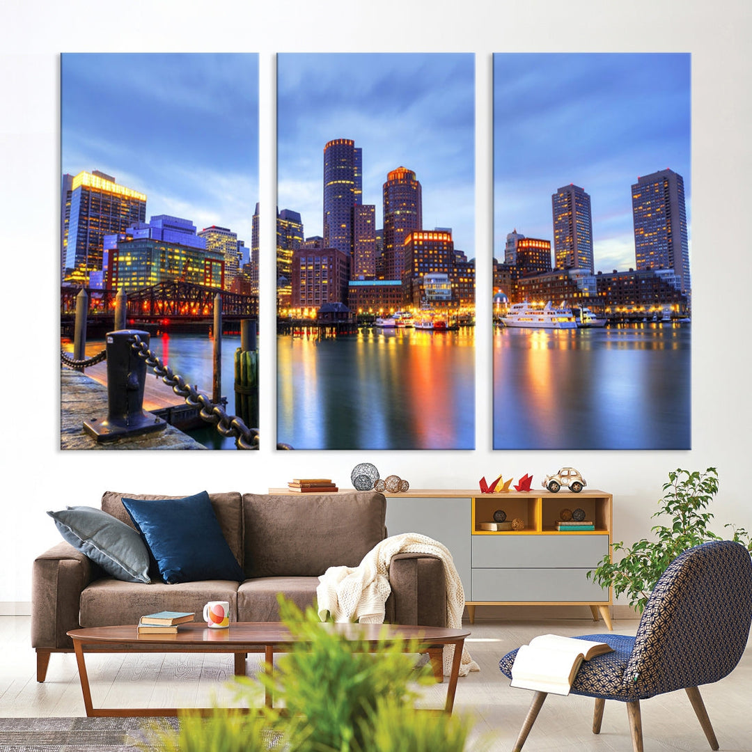 Boston City Wall Art Skyline Print Large Size Boston Cityscape Canvas Decor