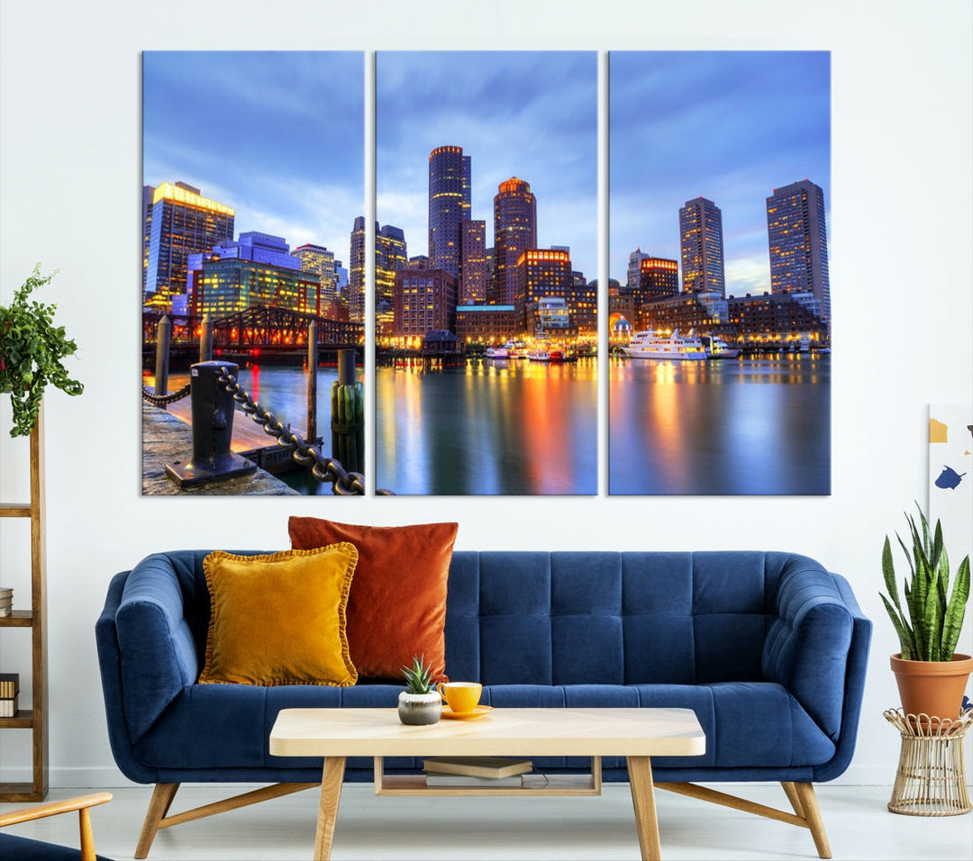 Boston City Wall Art Skyline Print Large Size Boston Cityscape Canvas Decor