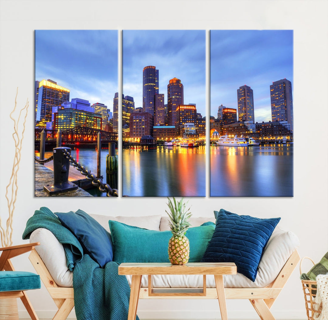 Boston City Wall Art Skyline Print Large Size Boston Cityscape Canvas Decor