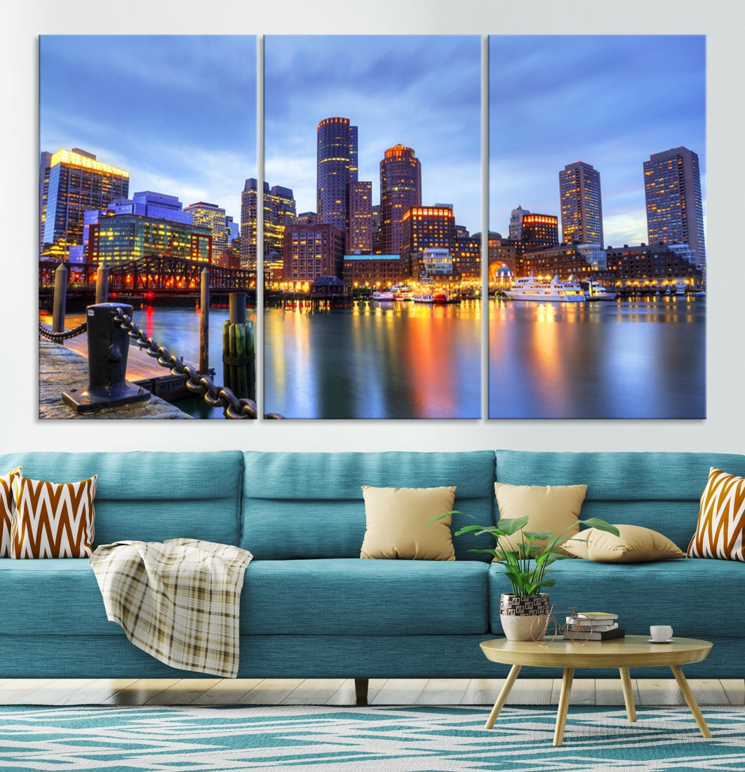 Boston City Wall Art Skyline Print Large Size Boston Cityscape Canvas Decor