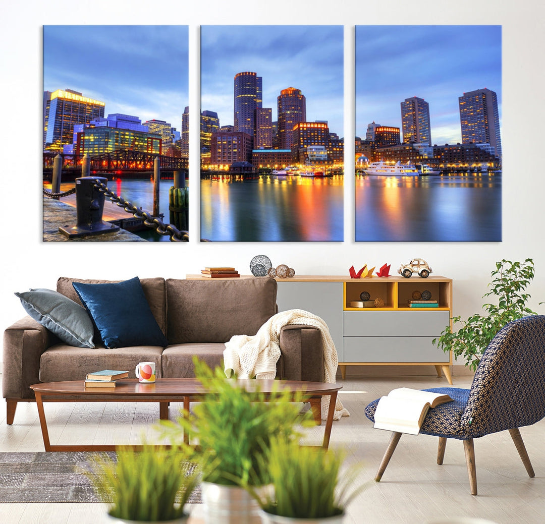 Boston City Wall Art Skyline Print Large Size Boston Cityscape Canvas Decor