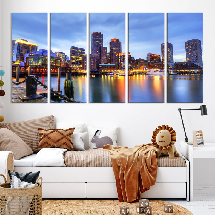 Boston City Wall Art Skyline Print Large Size Boston Cityscape Canvas Decor