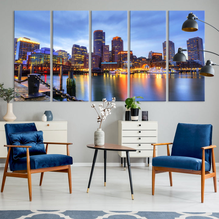 Boston City Wall Art Skyline Print Large Size Boston Cityscape Canvas Decor