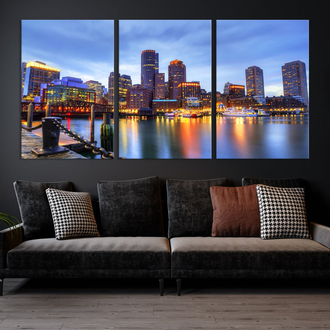 Boston City Wall Art Skyline Print Large Size Boston Cityscape Canvas Decor