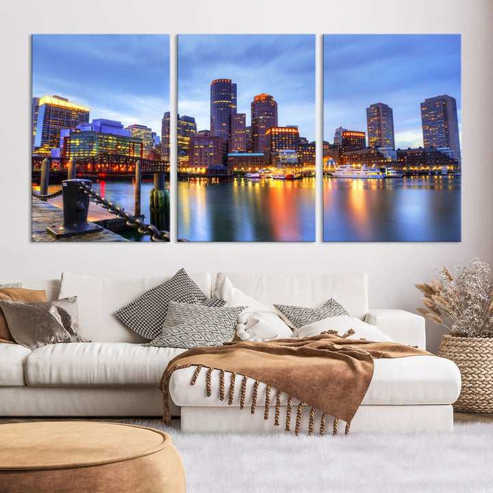 Boston City Wall Art Skyline Print Large Size Boston Cityscape Canvas Decor