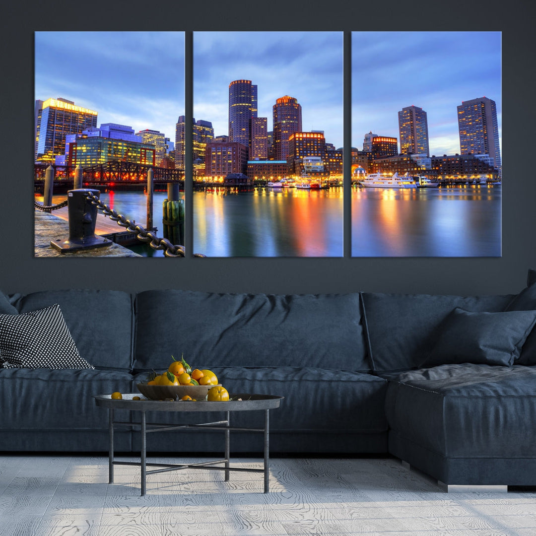 Boston City Wall Art Skyline Print Large Size Boston Cityscape Canvas Decor