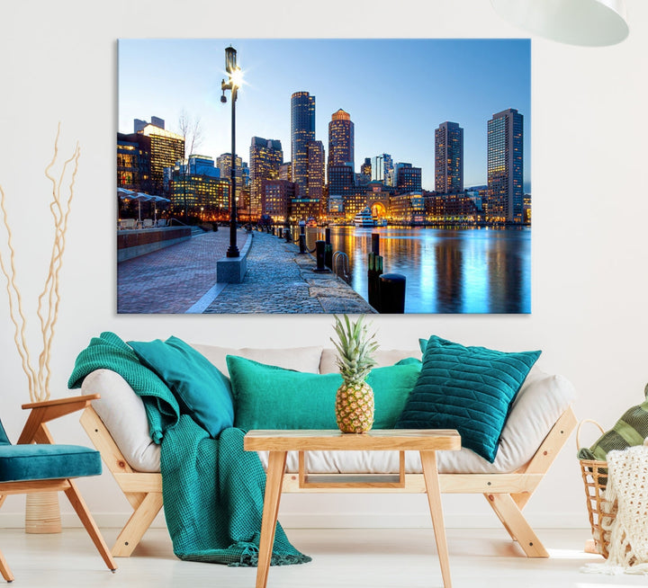 Boston Cityscape Large Wall Art Print Skyline Picture Framed Canvas Decor