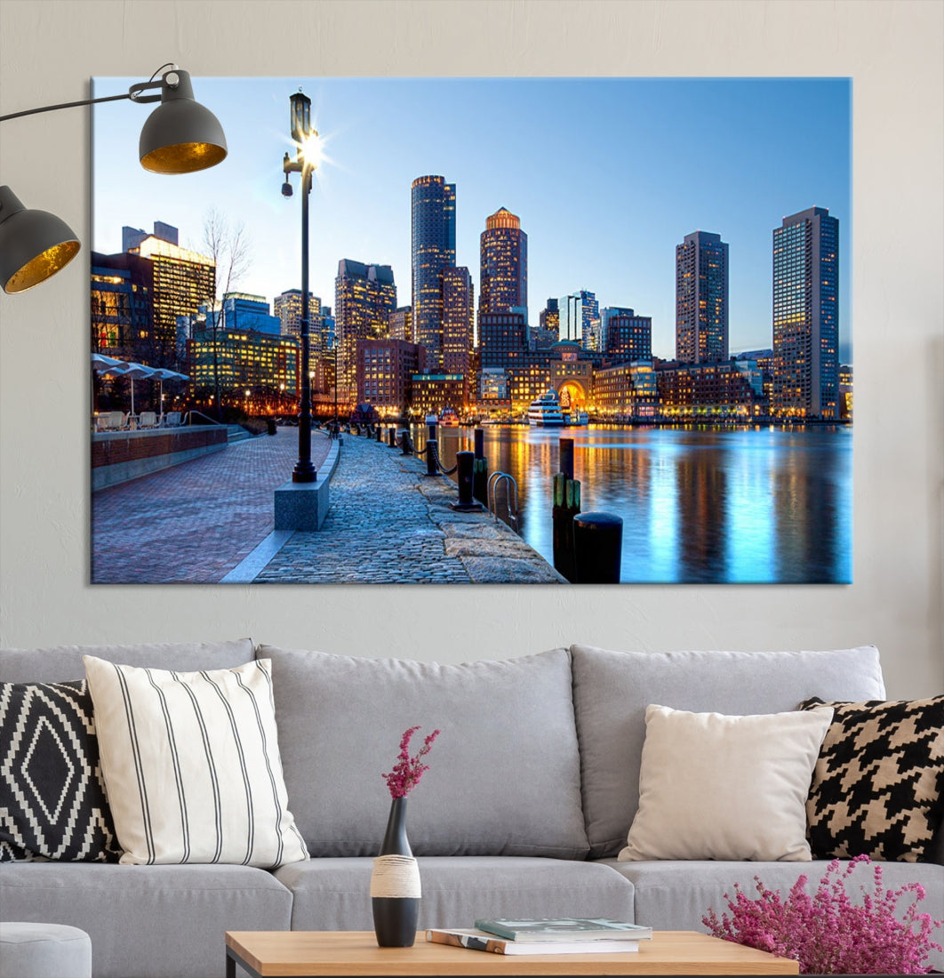 Boston Cityscape Large Wall Art Print Skyline Picture Framed Canvas Decor