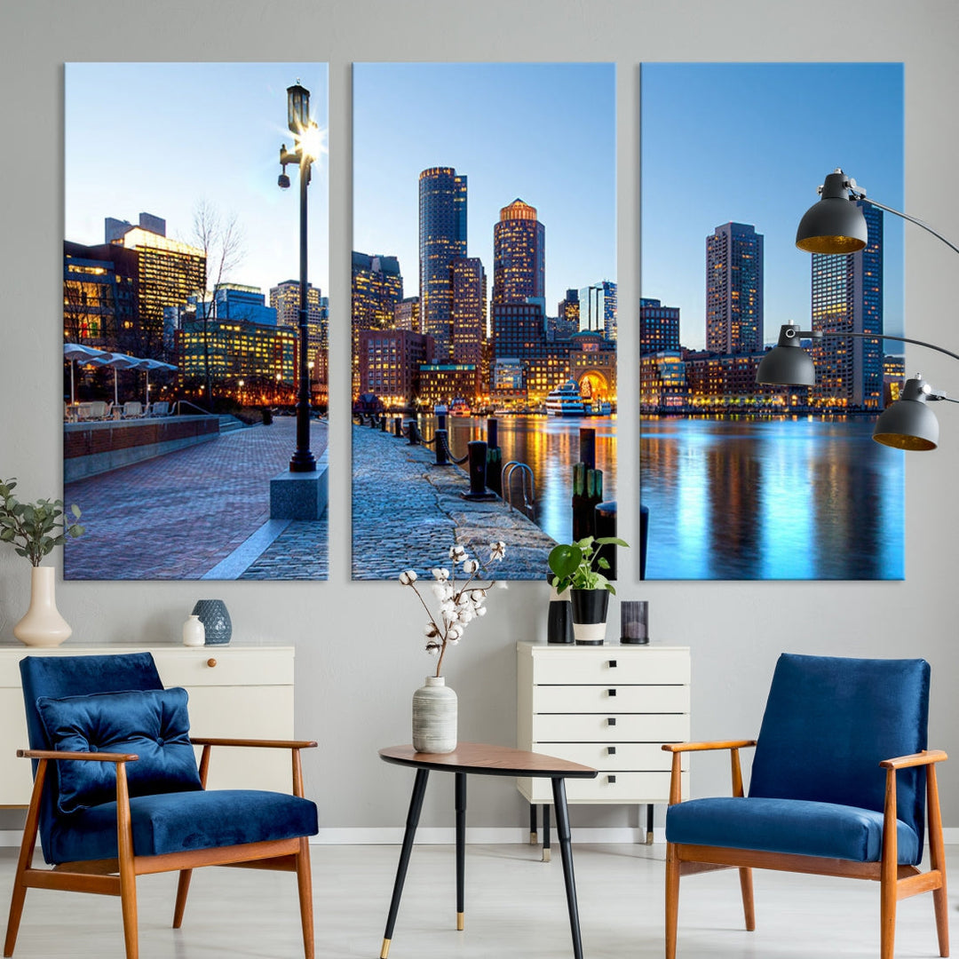 Boston Cityscape Large Wall Art Print Skyline Picture Framed Canvas Decor