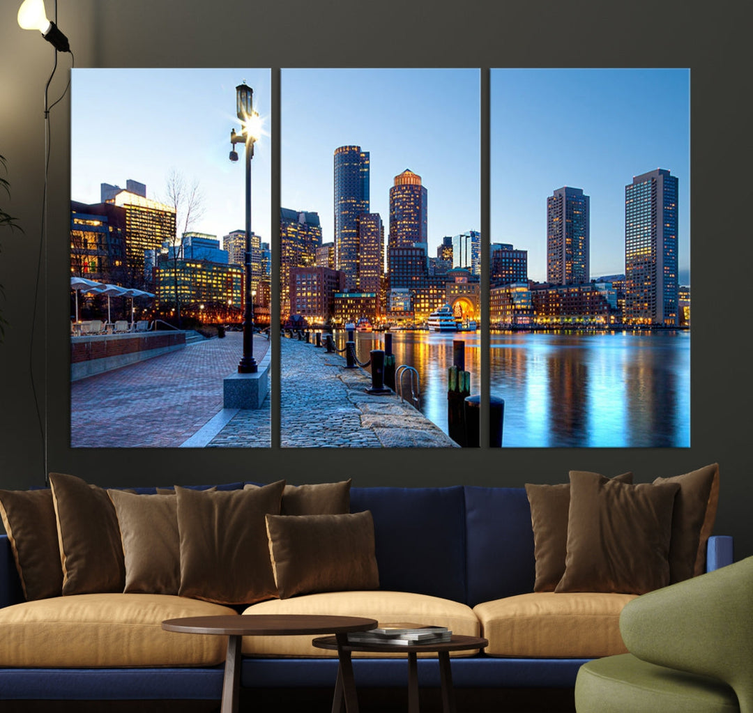 Boston Cityscape Large Wall Art Print Skyline Picture Framed Canvas Decor