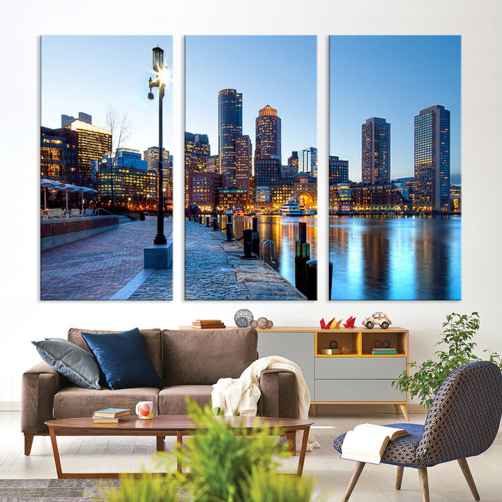 Boston Cityscape Large Wall Art Print Skyline Picture Framed Canvas Decor