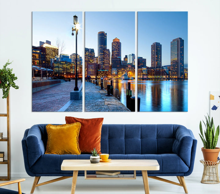 Boston Cityscape Large Wall Art Print Skyline Picture Framed Canvas Decor