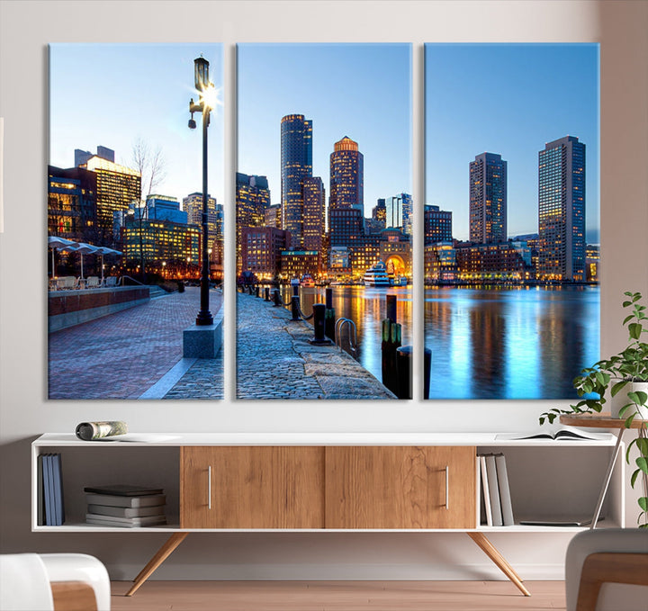 Boston Cityscape Large Wall Art Print Skyline Picture Framed Canvas Decor