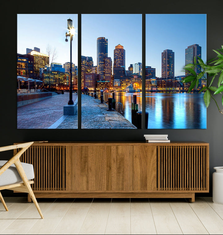 Boston Cityscape Large Wall Art Print Skyline Picture Framed Canvas Decor