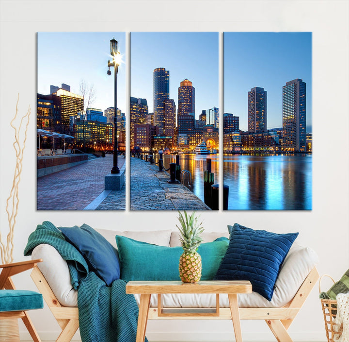 Boston Cityscape Large Wall Art Print Skyline Picture Framed Canvas Decor