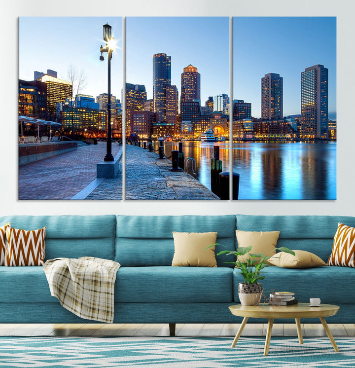 Boston Cityscape Large Wall Art Print Skyline Picture Framed Canvas Decor