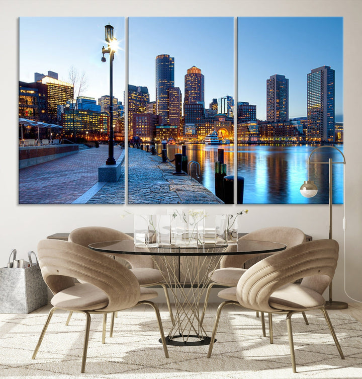 Boston Cityscape Large Wall Art Print Skyline Picture Framed Canvas Decor