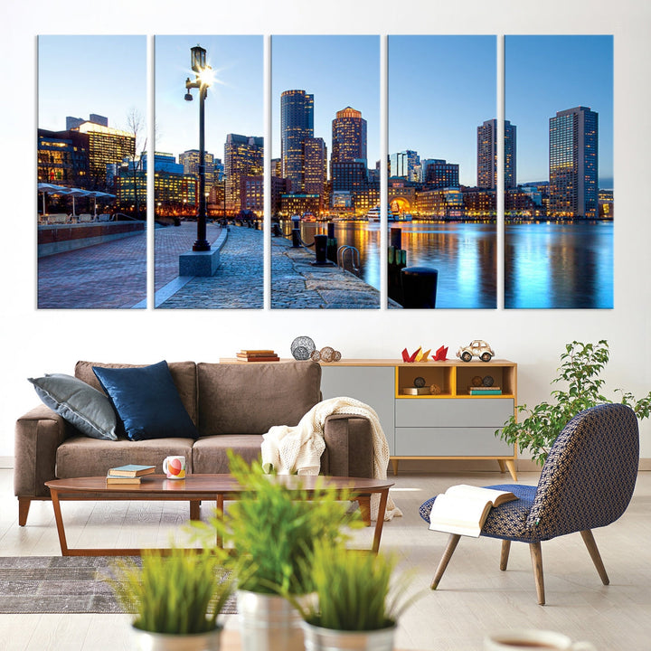 Boston Cityscape Large Wall Art Print Skyline Picture Framed Canvas Decor