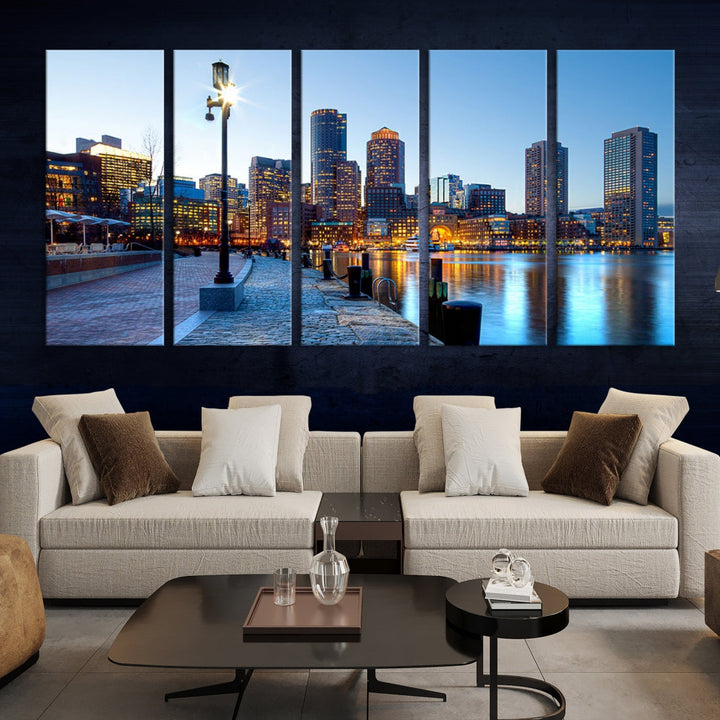 Boston Cityscape Large Wall Art Print Skyline Picture Framed Canvas Decor